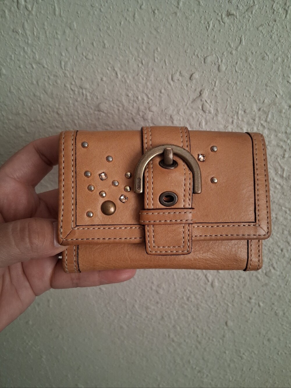 Y2k Coach Trifold Tan Leather Wallet